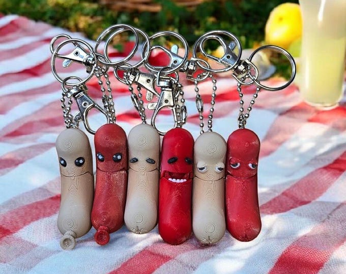 3D Printed Chatty Hotdog Keychain: Lil Frankie & Mystery Meats
