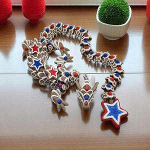 3D Printed Articulated Cookie Dragon: 4th of July American Decor