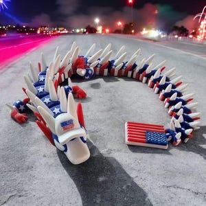 4th of July Dragon, Captain, America, Red White and Blue Dragon, American flag, White Hat, American Dragon, Themed 3d Printed Dragon