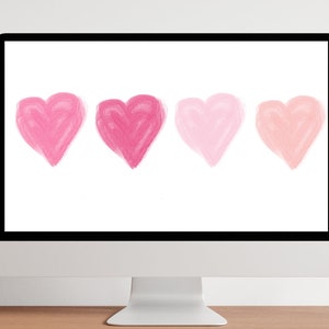 Water Color Hearts Digital Desktop Wallpaper