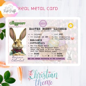 Licencia de conejo de Pascua, Permiso de entrega de huevos, Tarjeta de metal, Tarjeta de identificación de conejo de Pascua, Sorpresa de Pascua, Búsqueda del tesoro de Pascua, Pascua cristiana