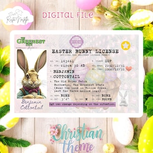 Sublimation de licence de lapin de Pâques, permis de livraison d'oeufs, fichier PNG, carte d'identité de lapin de Pâques, Surprise de Pâques, chasse au trésor de Pâques, Pâques chrétienne