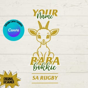 Diseño personalizado de Baba Bokkie SA Rugby: Plantilla editable de Canva (descarga digital SVG y PNG)