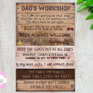 Custom Metal Garage Sign: Vintage Dad&#39;s Workshop Decor