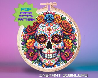 Day of the Dead Cross Stitch Pattern - Decor, Dia de Los Muertos