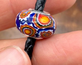 Sterling Silver & Millefiori Spacer Bead// 925 Sterling Silver 14mm Pandora Style Bead//