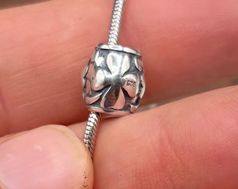 Sterling Silver “Four Leaf Clover” Spacer Bead// 925 Sterling Silver 10mm Pandora Style Bead//