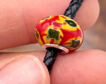 Sterling Silver & Millefiori Spacer Bead// 925 Sterling Silver 14mm Pandora Style Bead//