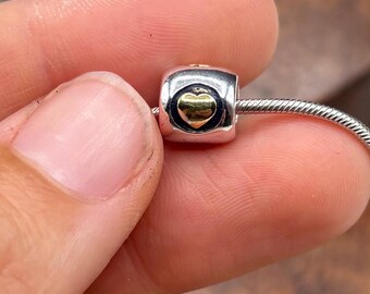 Sterling Silver & Gold Heart Spacer Bead// 925 Sterling Silver 10mm Pandora Style Bead//