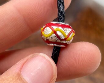 Sterling Silver & Millefiori Spacer Bead// 925 Sterling Silver 14mm Pandora Style Bead//