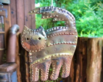 Set of 6- Original Flat Metal Ornaments- Cat Ornament Set
