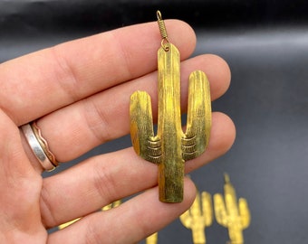 10 pcs~Large Brass Cactus Milagro Charm- Component Piece ~DIY jewelry/art supplies~ set of vintage folk tokens