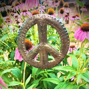 Set of 6- Original Flat Metal Ornaments- Peace Sign Ornament Set