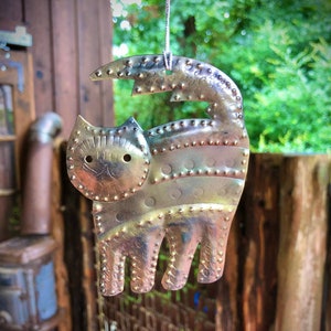 Set of 6- Original Flat Metal Ornaments- Cat Ornament Set
