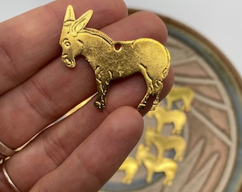 10 pcs~Heavy Donkey Charm- Brass Milagro- Component Piece ~DIY jewelry/art supplies~ set of vintage folk tokens