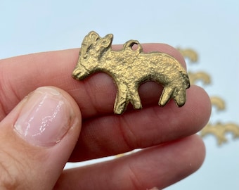10 pcs~ Small Brass Donkey Milagro Charm- Component Piece ~DIY jewelry/art supplies~ set of vintage folk tokens