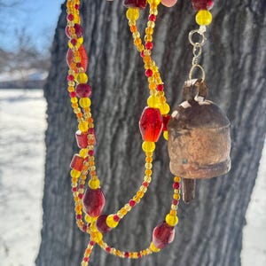 Extra Long~Glass Beaded String with Copper Bell~boho home&garden decor