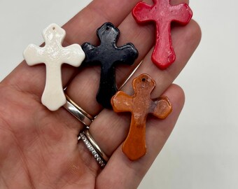 Dyed African Bone Beads// Multicolor Cross Pendants