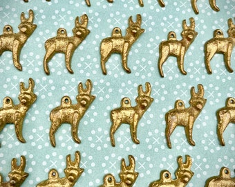 15 pcs~Tiny Brass Deer Milagro Charm- Component Piece ~DIY jewelry/art supplies~ set of vintage folk tokens