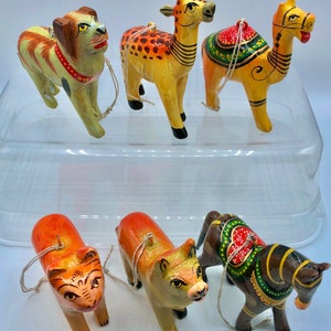 Set of 6 Vintage Hand Carved & Painted Animal Ornaments from India image 4