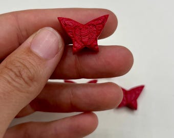 Set of 4 Carved Butterfly Imitation FireBrick Red Cinnabar Pendant Focal Beads