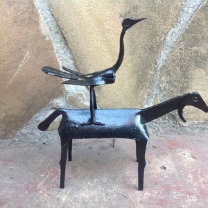 Vintage Iron Goat & Bird Sculpture
