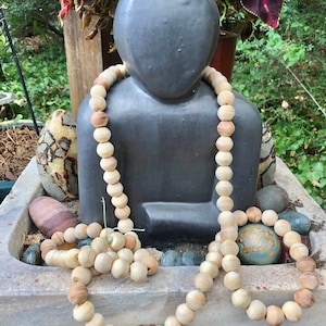 Natural Wood Garland- Large strand of chunky wood beads for home & garden decor- wooden mala beads