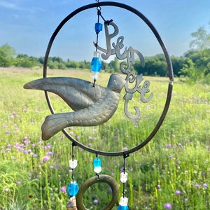Vintage Peaceful Dove Bell Chime- whimsical indoor/outdoor home decor- colorful garden art