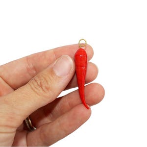 May include: A red chili pepper charm with a gold loop at the top. The charm is about 2 inches long.