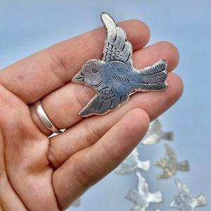 10 pcs~ Heavy Silver Bird Milagro Charm- Component Piece ~DIY jewelry/art supplies~ set of vintage folk tokens