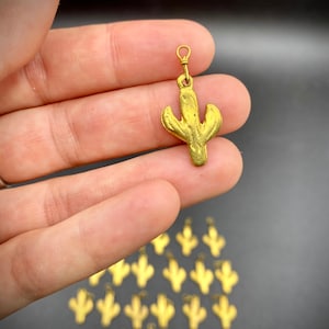 15 pcs~Brass Cactus Milagro Charm- Component Piece ~DIY jewelry/art supplies~ set of vintage folk tokens