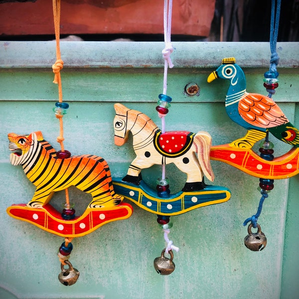 Vintage Animal Rocker Bells, Carved & Painted by Hand- Small adorable bell ornaments