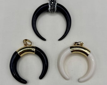 Curved Tribal Horn Pendant// Crescent Moon Bone pendant