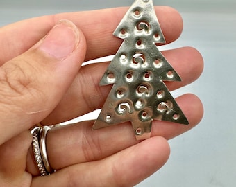 10 pieces- Christmas Tree Charms- handmade metal pendants- component piece for cards, jewelry, ornaments etc.