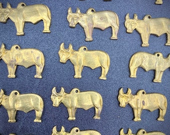 10 pcs~Small Brass Cow Milagro Charm- Component Piece ~DIY jewelry/art supplies~ set of vintage folk tokens
