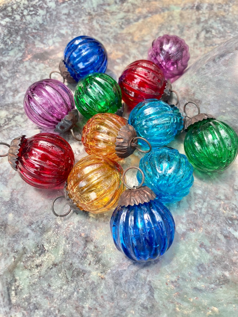 Set of 12 Colorful Glass Ornaments Boho Rainbow Ornaments image 1