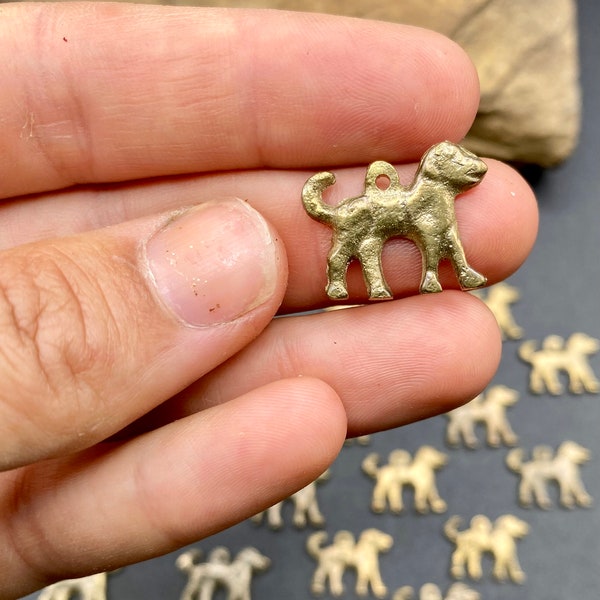 15 pcs~Tiny Brass Dog Milagro Charm- Component Piece ~DIY jewelry/art supplies~ set of vintage folk tokens