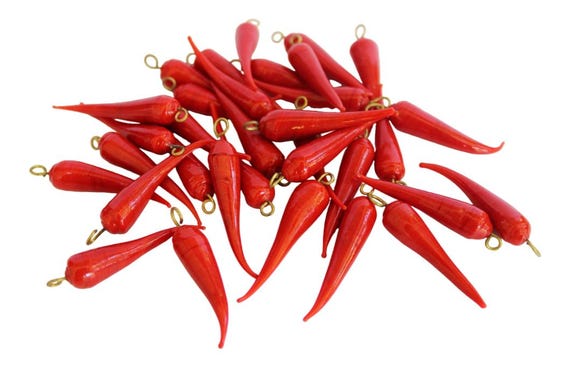 40 count~Handmade Glass Red Pepper Pendants~DIY jewelry/art supplies~set of unique pendants
