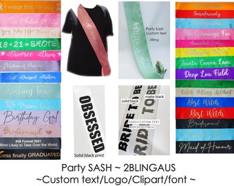 Personalised Custom text PARTY SASH Wedding Bride Birthday Baby Shower Hens Corporate Graduation Dance award concert sash Australia