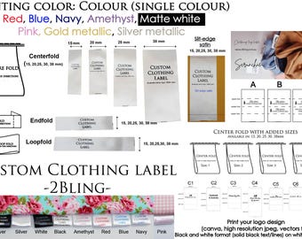 100 labels Personalised Custom Colour Print Satin Slit-edge Sew on Clothing label handmade tagcare Endfold Centerfold Loopfold scrunchie AUS