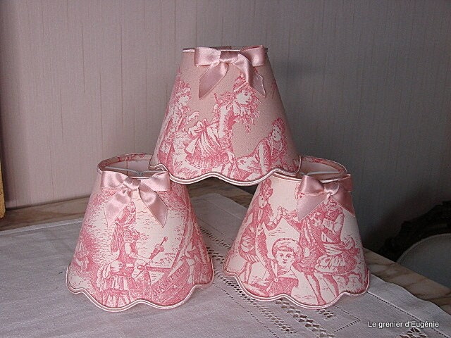 Lot de Trois Abat-Jour Festonnés Toile Jouy Rose | à Pince 13cm ,47.10 EUR