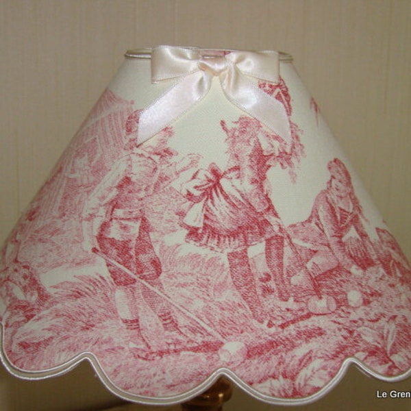 Abat-jour festonné toile de Jouy rose" Jeux d'eau"  25cm