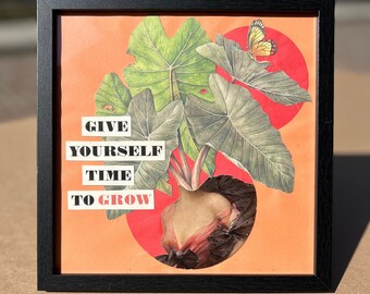 Framed handmade Collage, Surreal Art, Wall Art, Home Decor, Self-empowerment quote, Square Size, 20x20 cm Frame