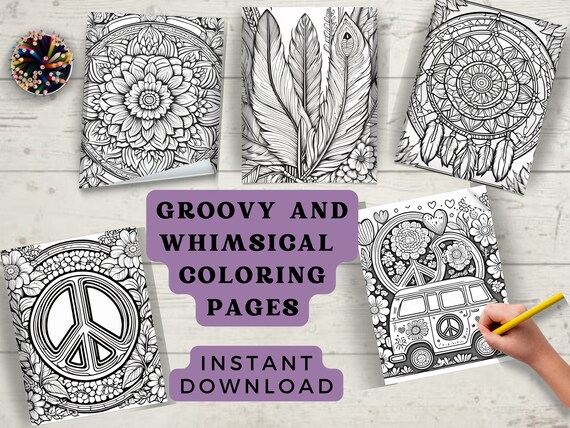 Groovy Boho Coloring Pages: Retro Vibes (Digital Download)