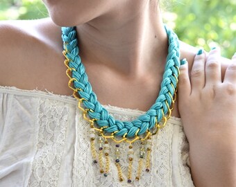 Turquoise Crystal Weaved Necklace