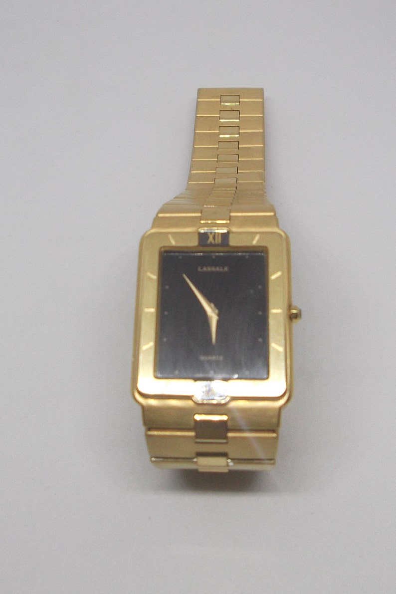Seiko Lassale extraflat quartz watch gold plated with black Etsy
