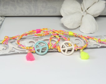 Armband - Peace - NEON - Quaste - größenverstellbar