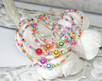 Smiley Armband - Glasperlen - Schiebeknoten - bunt -