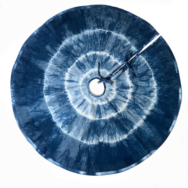 Indigo Blue Shibori Christmas Tree Skirt - Unconventional, Unique, Modern, Boho -Christmas elegance!