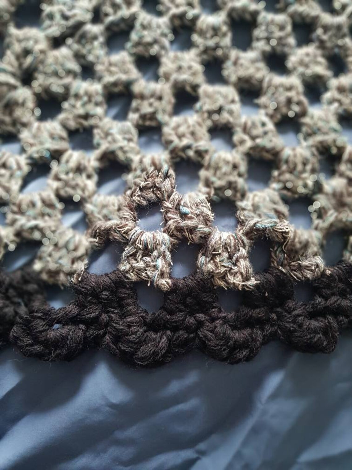 Grey granny square blanket with large black pompoms Etsy